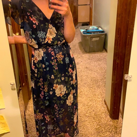 navy floral floor length dress - Picture 4 of 4